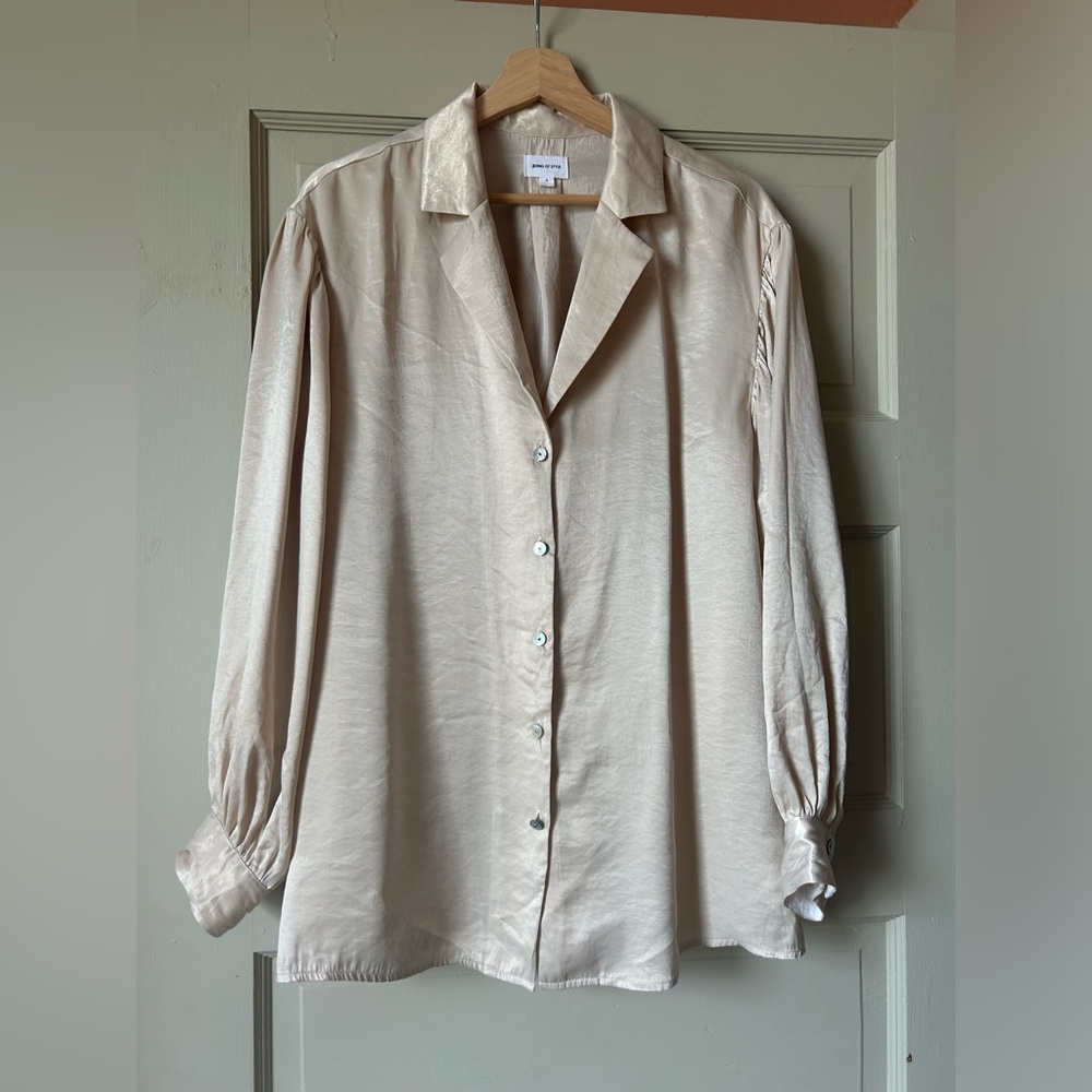 Revolve - Song of Style - Notch Collar Oversized Cream Satin Blouse - small